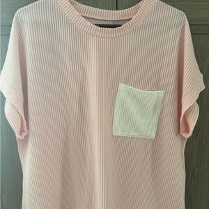 Pink Ribbed Women's Top with Pocket
